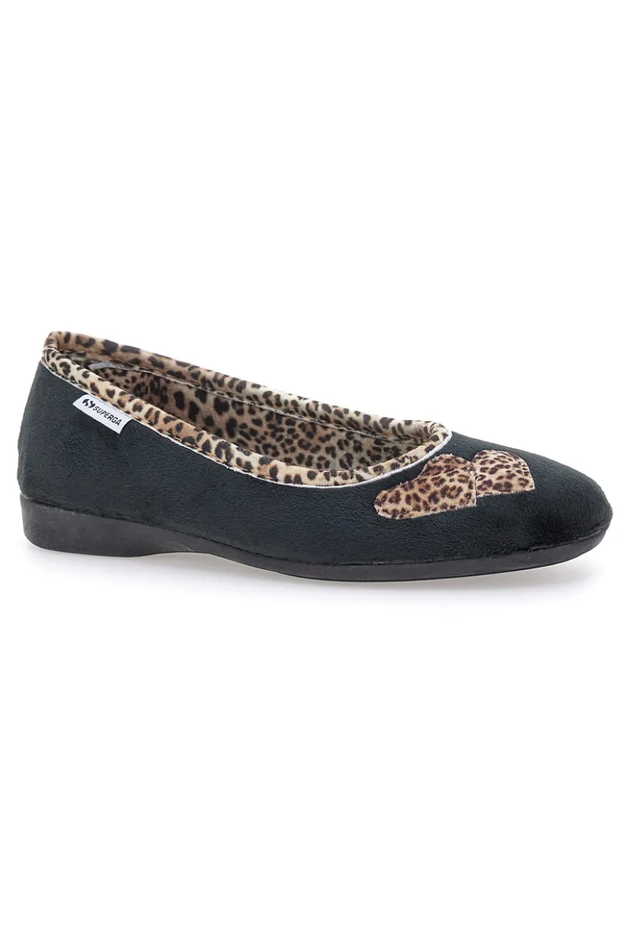 Pantofole nere con dettagli animalier e cuori Superga S41S598