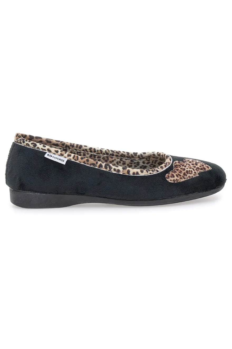 Pantofole nere con dettagli animalier e cuori Superga S41S598