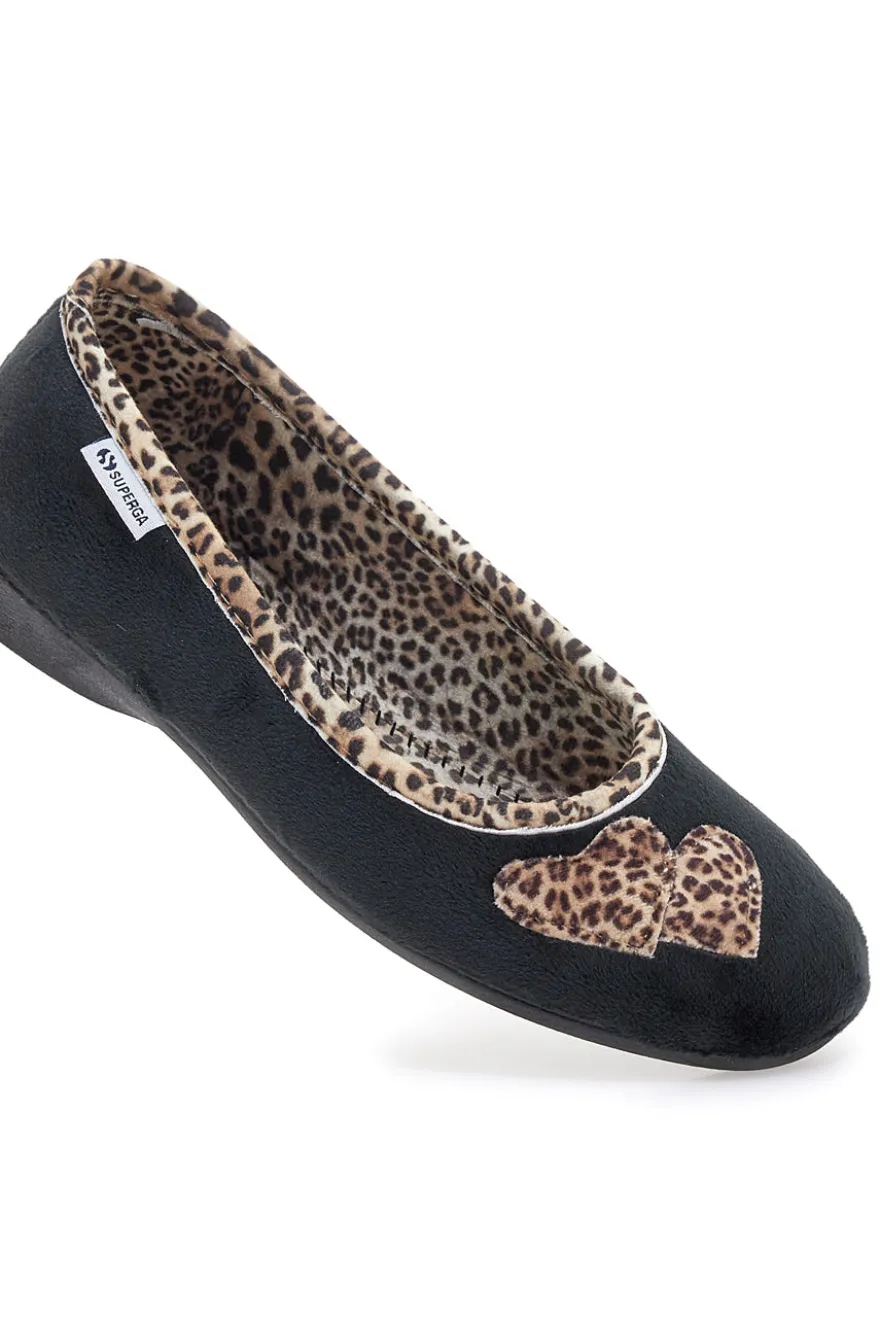Pantofole nere con dettagli animalier e cuori Superga S41S598