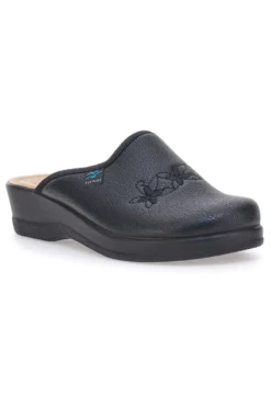 Pantofole nere con ricamo floreale e plantare forato Fly Flot 90630Q512B
