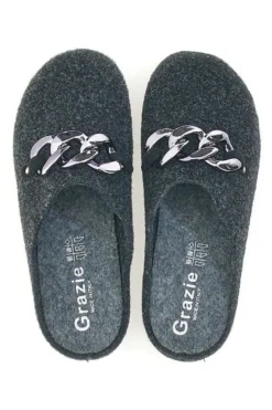 Pantofole Nere in Feltro con Catena Color Canna di Fucile Grazie 3004d