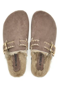 Pantofole taupe con fibbia e interno con pelo Altemberg 1107