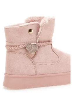 Pinkfarbene Stiefeletten mit Glitzerherz und warmem Fellfutter