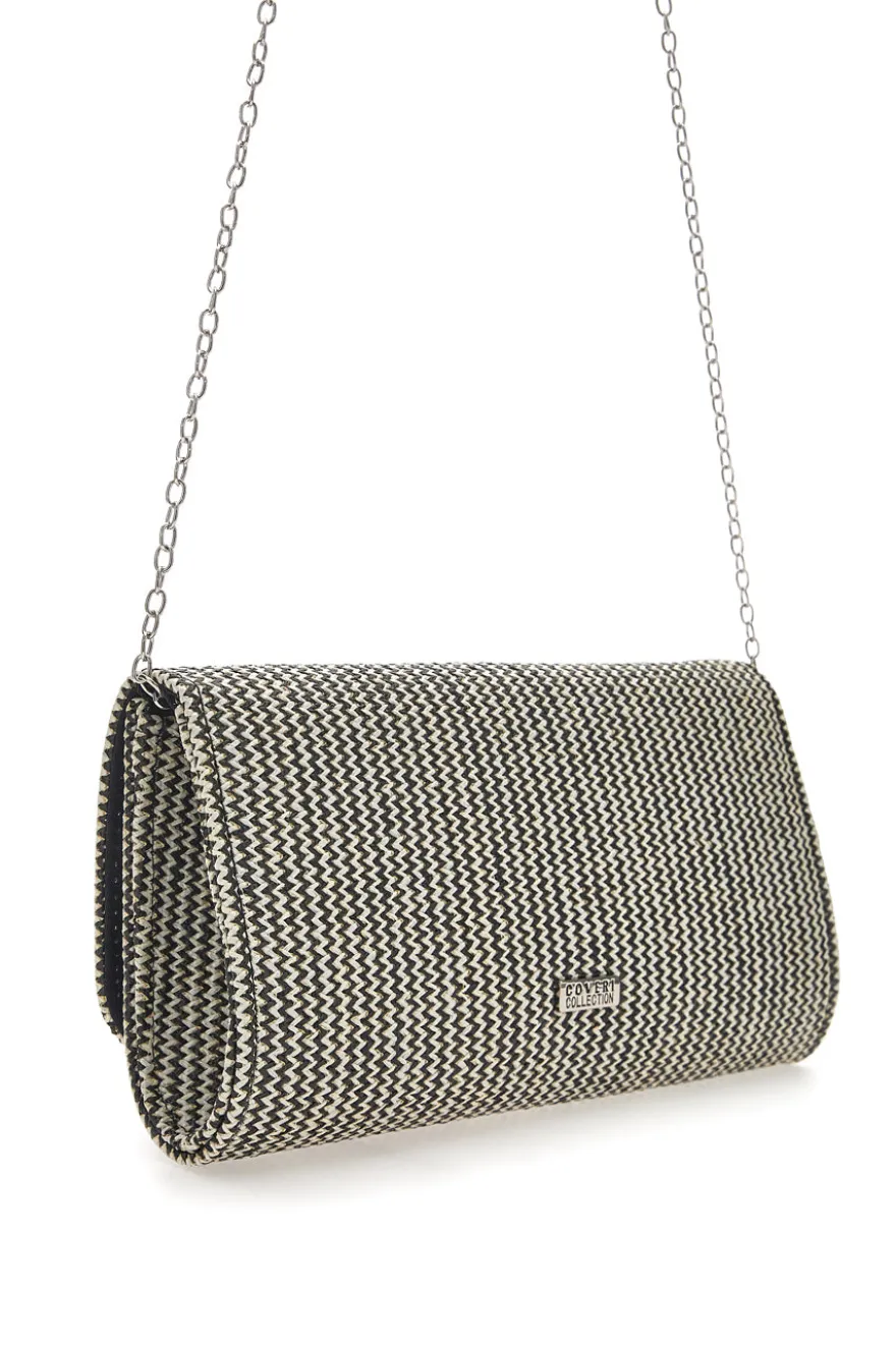 Pochette Effetto Paglia Intrecciata Bianca e Nera COVERI COLLECTION 0149-H