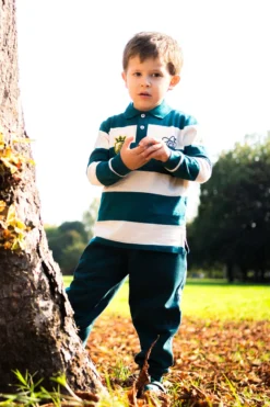 Polo a righe ottanio e bianche in cotone Pitt Kids PT-KL-8023