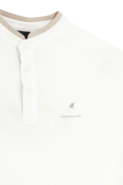 Polo Bianca con Collo Coreana e Profili Beige U.S.Grand Polo US61506M