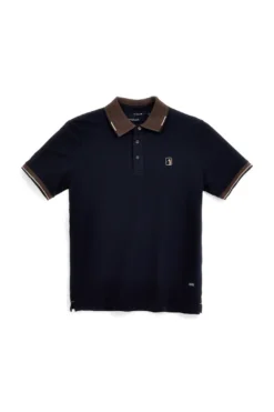 Polo blu con colletto a contrasto e logo ricamato Us golf PO2607