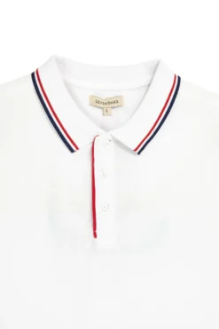 Polo in cotone bianca con colletto a righe Sevenoaks Nby6212