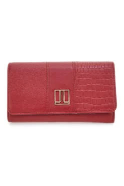 Portafoglio rosso con texture animalier e dettagli dorati Lancetti LL25W-501-68