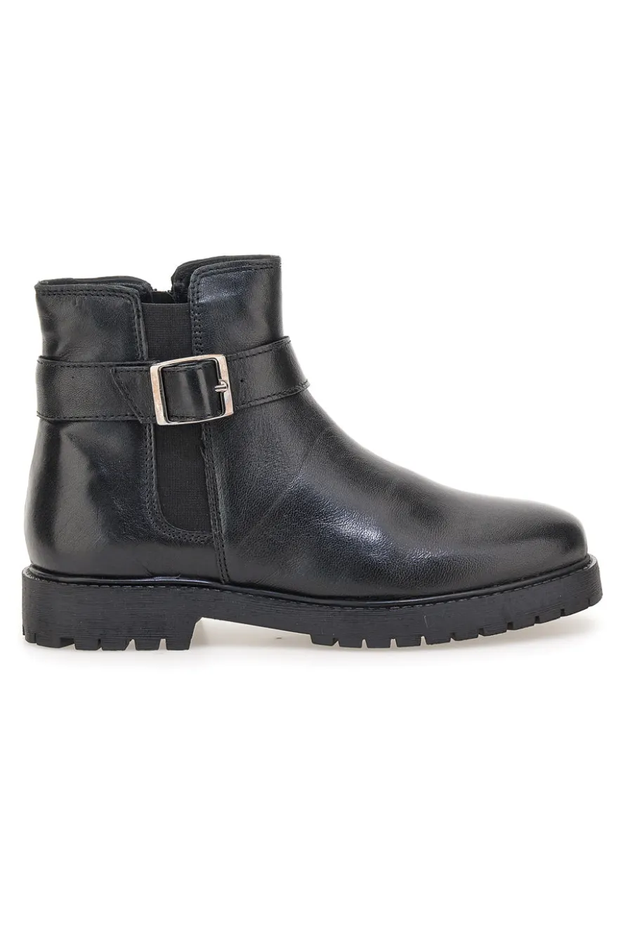 Prima Riga A04GAUDI Schwarze Stiefeletten mit seitlicher Schnalle