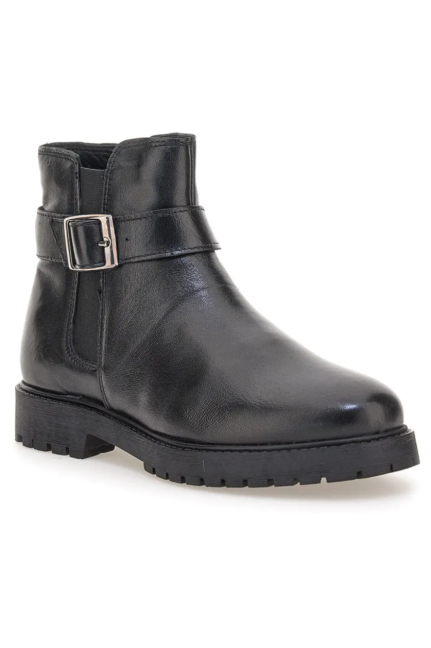Prima Riga A04GAUDI Schwarze Stiefeletten mit seitlicher Schnalle