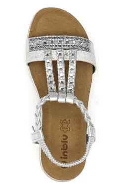 Sandali bassi argento con strass e fascia intrecciata INBLU 11 MF