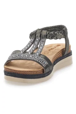 Sandali bassi neri con strass e fascia intrecciata INBLU 11 MF