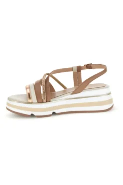 Sandali beige con fasce incrociate e zeppa Burani 52192C1579