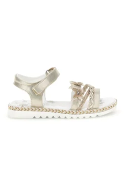 Sandali beige con strappo in velcro e applicazioni floreali Grazie girl 15022