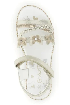 Sandali beige con strappo in velcro e applicazioni floreali Grazie girl 15022