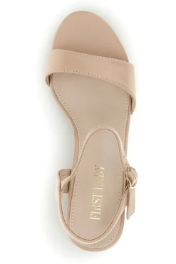 Sandali beige con tacco largo e cinturino First lady P697