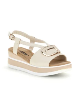 Sandali Beige con zeppa e fibbia decorativa Energy E474