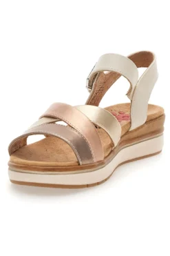 Sandali beige e oro con zeppa Relife 67172670201