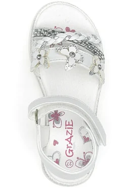 Sandali Bianchi con Farfalle Decorative e Chiusura a Velcro GRAZIE GIRL 14330