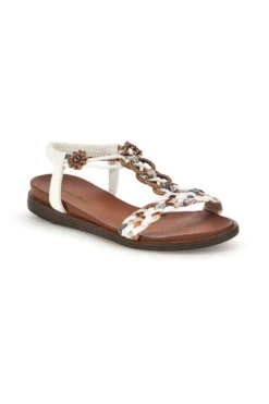 Sandali bianchi con fascia intrecciata e dettagli metallici Quanna Mell 560317
