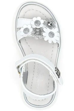 Sandali bianchi con fiori applicati e glitter Laura Biagiotti 96109489