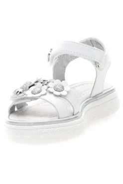 Sandali bianchi con fiori applicati e glitter Laura Biagiotti 96109489