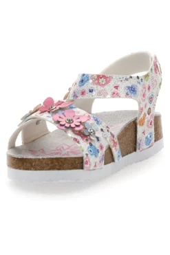 Sandali bianchi con stampa floreale e strappo Pitt Kids 14407