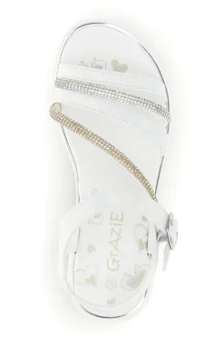 Sandali bianchi con strass e cinturino alla caviglia Grazie girl 15102