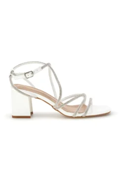 Sandali bianchi con tacco largo e listini First lady P708
