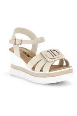 Sandali bianchi e beige con zeppa e dettaglio decorativo Energy E482