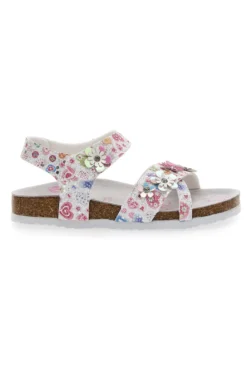 Sandali Bianchi e Rosa Con Applicazioni Floreali Pitt Kids 14407