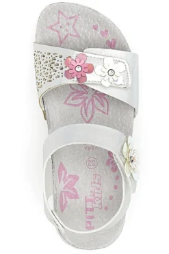 Sandali Bianchi e Rosa Con Applicazioni Floreali Pitt Kids 14417
