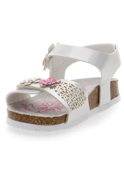 Sandali Bianchi e Rosa Con Applicazioni Floreali Pitt Kids 14417