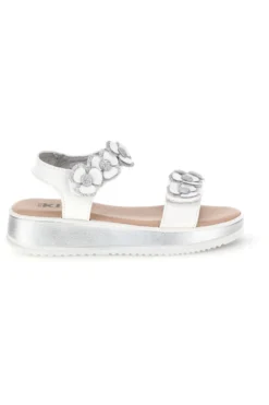Sandali bianco applicazioni floreali cinturino regolabile Pitt kids 392642S