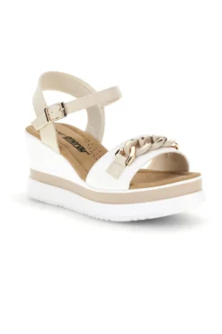 Sandali bianco catena oro zeppa cinturino regolabile Energy E486