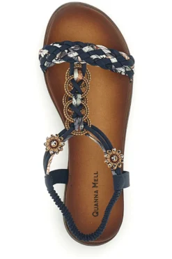 Sandali blu con fasce intrecciate e applicazioni gioiello Quanna mel 560317