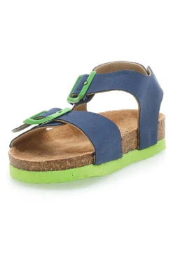 Sandali blu con fibbie verdi e plantare preformato Pitt Kids 14466