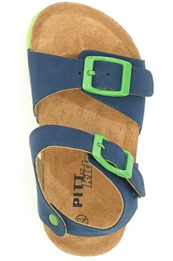 Sandali blu con fibbie verdi e plantare preformato Pitt Kids 14466