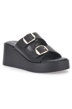 Sandali con zeppa neri con doppia fibbia oro Rock'n Doll 3T848223