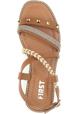 Sandali Marroni Con Suola Flat e Borchie The First 313811