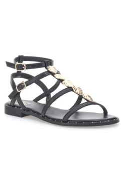 Sandali neri bassi con fascette incrociate e dettagli oro Me & Me 661
