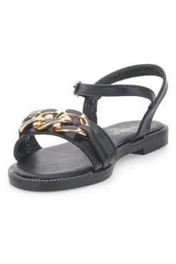 Sandali neri con catena oro e cinturino The First Chic PRE5384