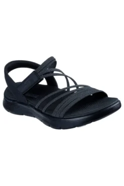 Sandali neri con fasce elastiche e cinturino in velcro Skechers Go walk flex sandal