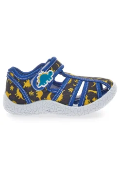 Sandali Neri con Rifiniture Blu e Dinosauri in Tessuto con Punta Chiusa Pitt Kids 2492
