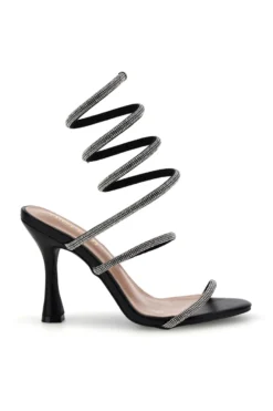 Sandali neri con strass e laccio a spirale First lady P711