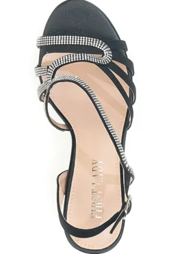 Sandali Neri con Strass e Tacco Alto First Lady P579