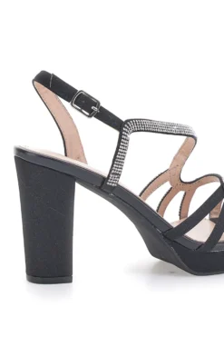 Sandali Neri con Strass e Tacco Alto First Lady P579