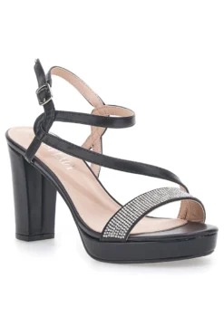 Sandali Neri con Tacco Alto e Fascia con Glitter FIRST LADY P542