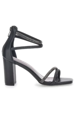 Sandali Neri Con Tacco Alto e Strass The First 254